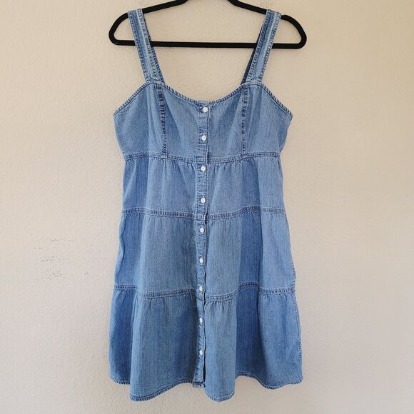 Levis Women Denim Button Shirt Joni Dress Medium Blue Chambray Casual Sleeveless - Picture 1 of 7
